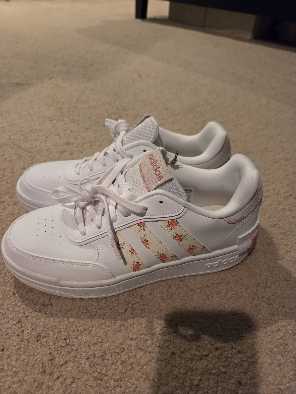 adidas White Women's Athletic Sneakers with Floral Stripe Detail